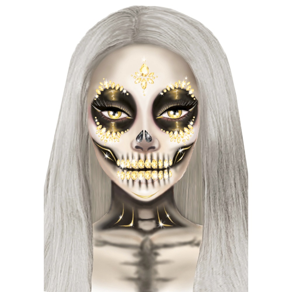 Leg Avenue - Sugar Skull Face Jewel Diamond Sticker - Gold coloured